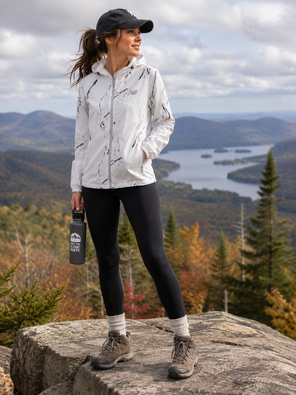 New Balance Marble Print Hooded Windbreaker Jacket White Gray Medium